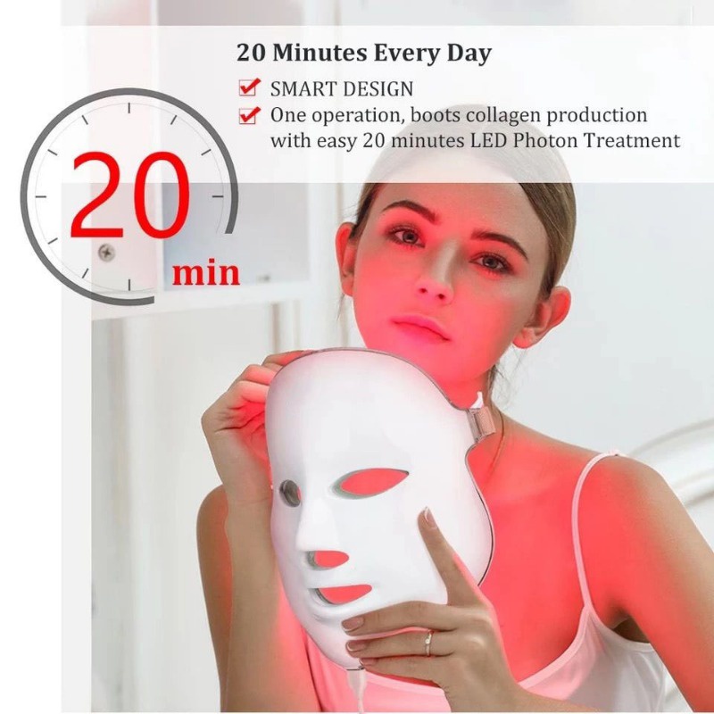 7-color LED Mask photons of light therapy neck mask skin Collagen mask ...