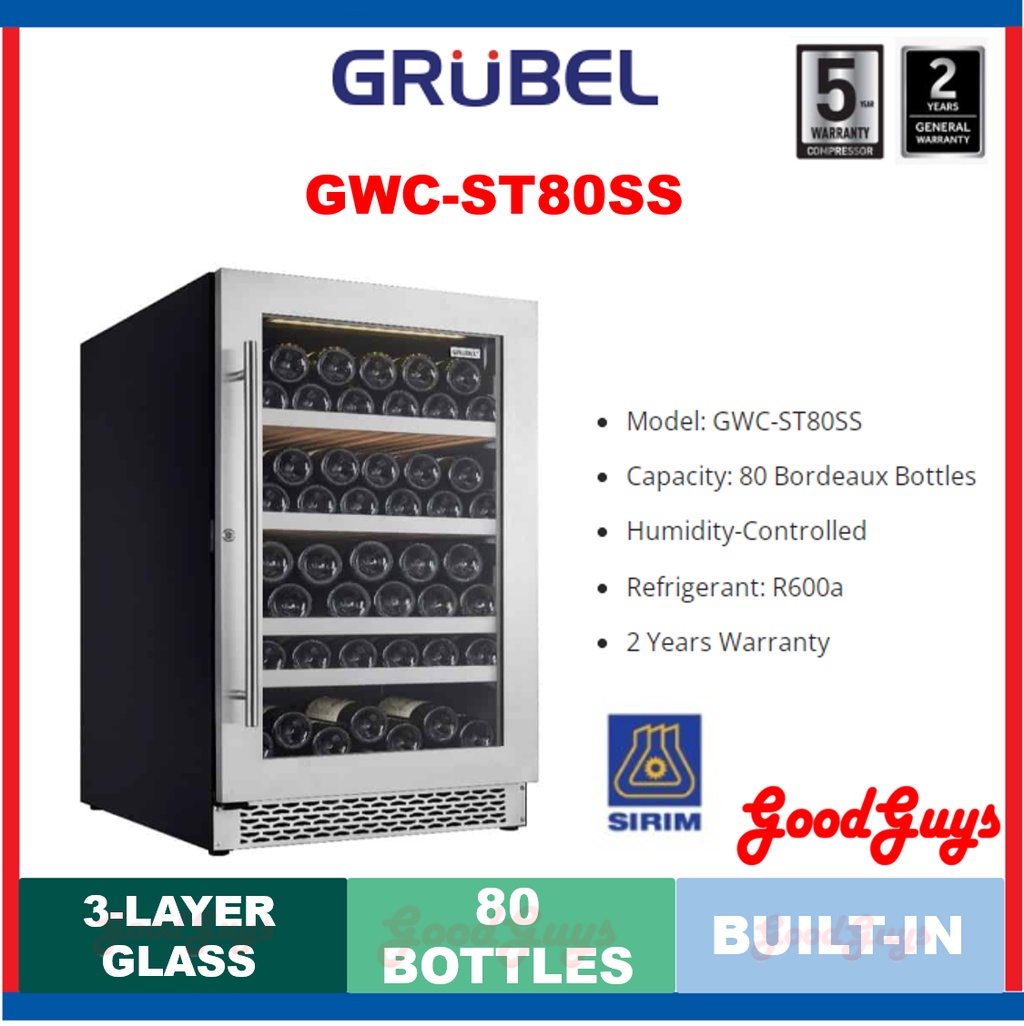 GRUBEL GWCST80SS WINE CHILLER / 3LAYER GLASS DOOR / FREESTANDING