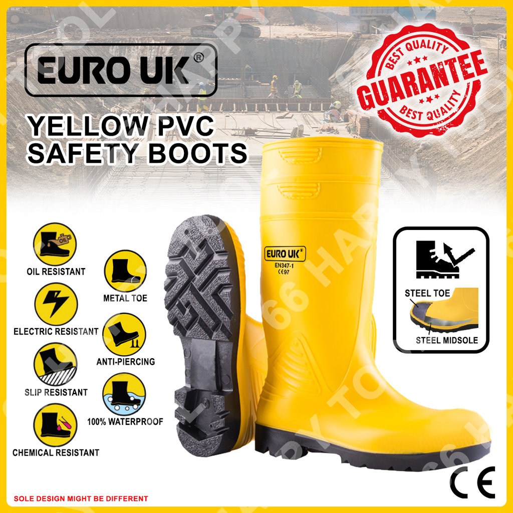 Yellow PVC Boots Shoe Europe Size EU 39 46 With Steel Toe and Steel Sole Waterproof Oil Resistance Anti slip Ready Stock Shopee Malaysia