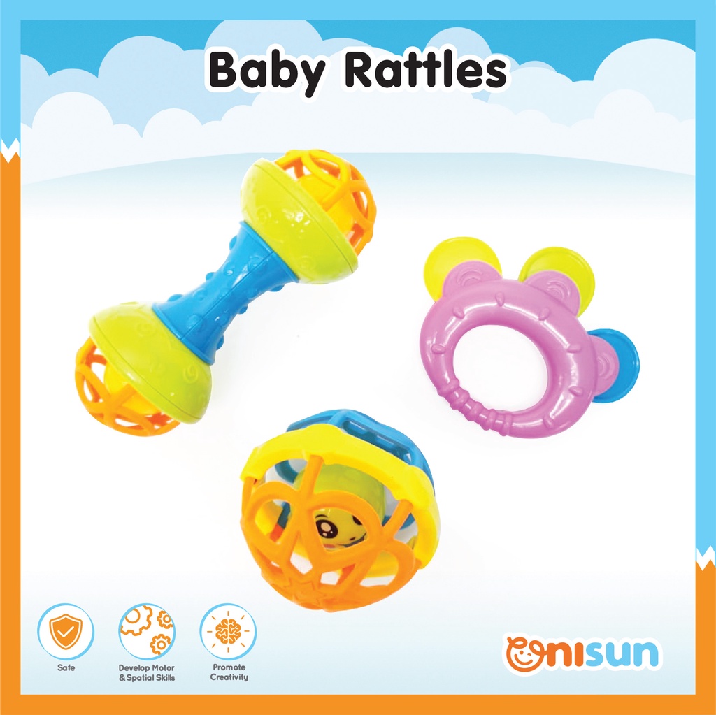 3 in 1 Baby Cute Exciting Fun Hand Ring Rattles Toy Set (Mainan Bayi ...