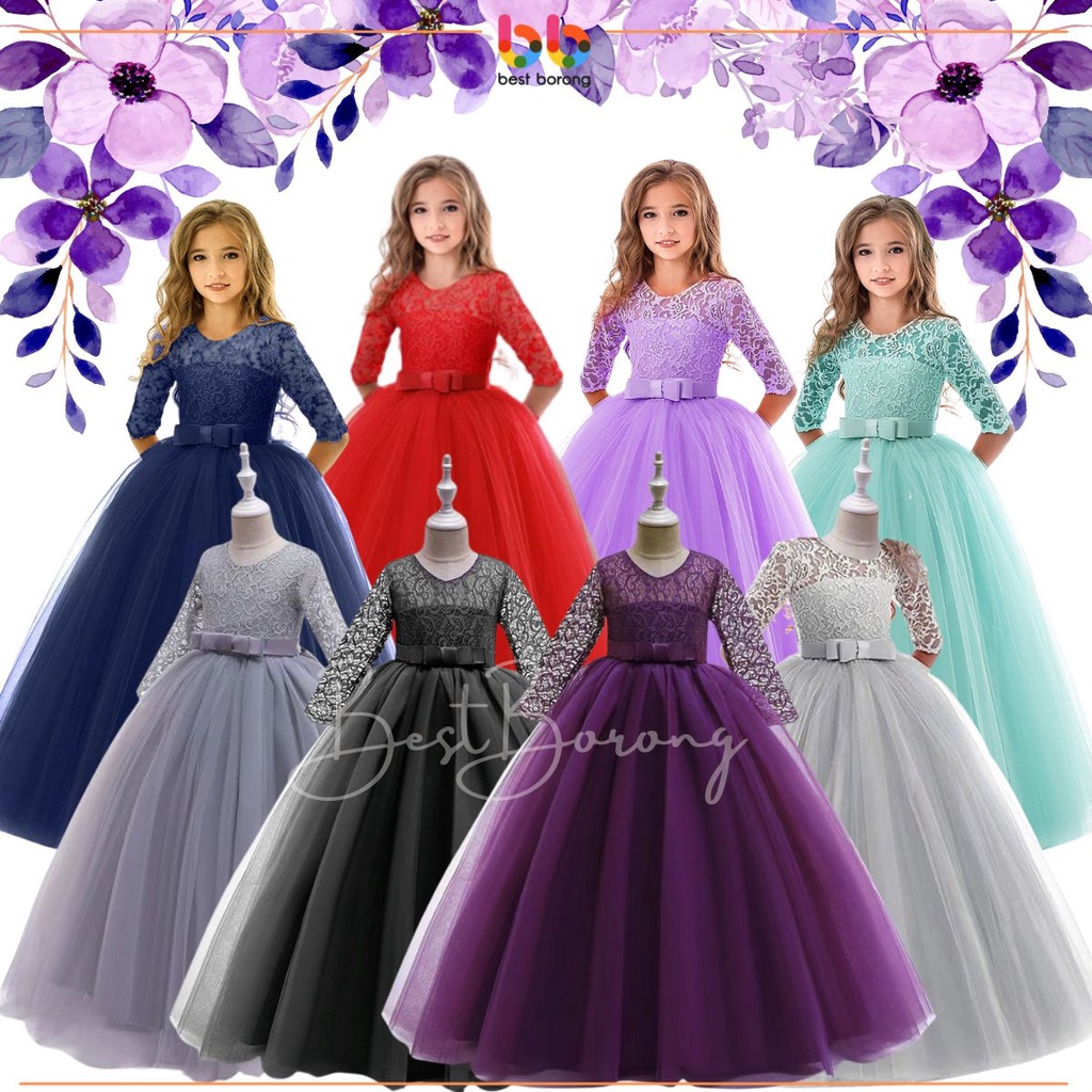 Princess Gown Children Girl Long Dress Lace Plain Gaun Labuh Budak Kanak Kanak Perempuan Shopee Malaysia