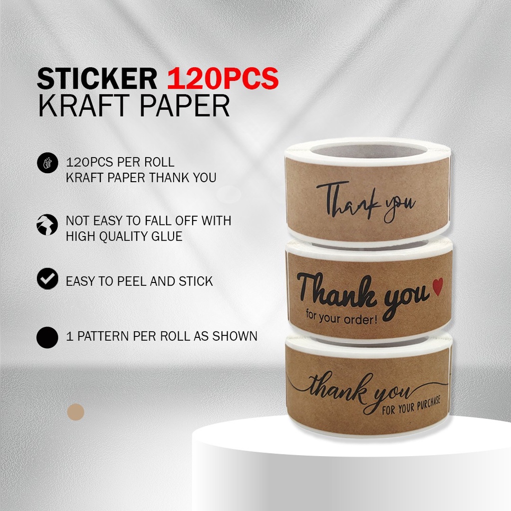 120 Pcs Kraft Paper Thank You Rectangle Stickers Roll Stickers For ...
