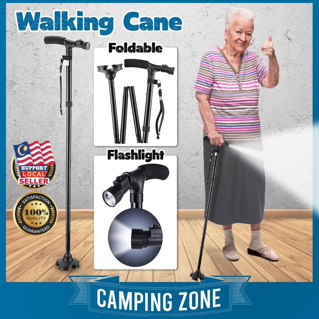 Foldable Walking Cane with LED Light Adjustable Walking Aid Hiking ...