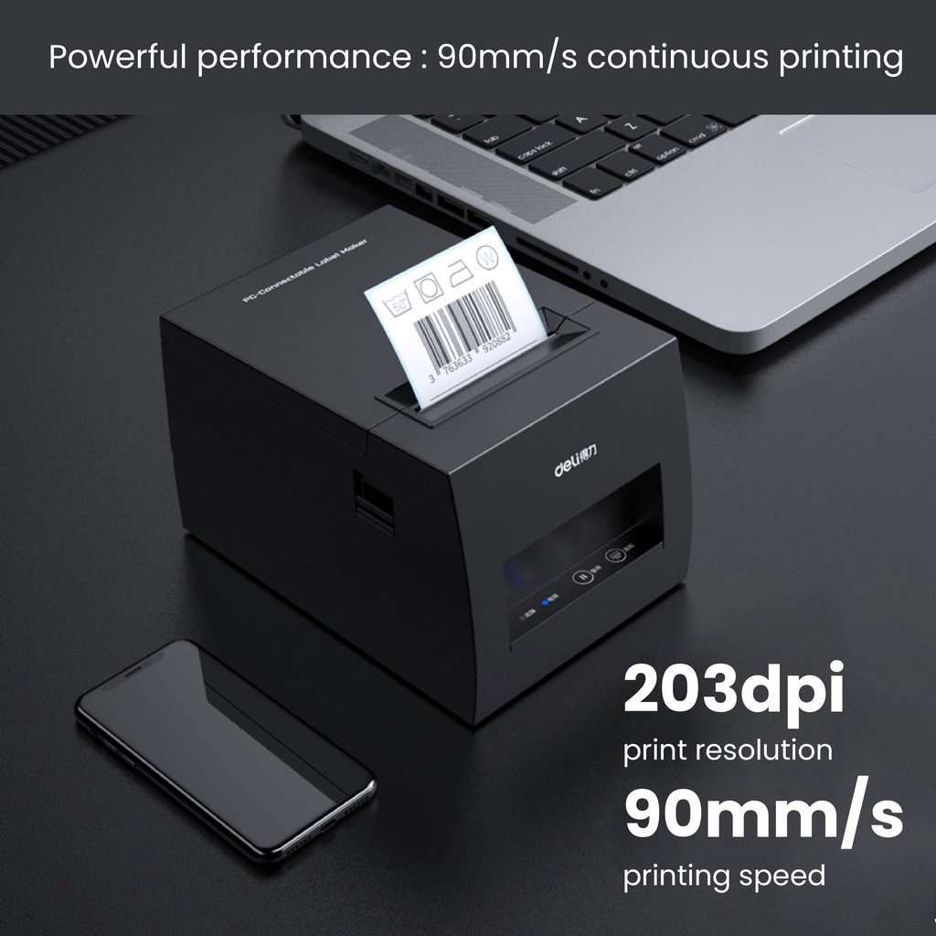 Deli USB Wireless Bluetooth Thermal Barcode Printer Multi Device Link ...