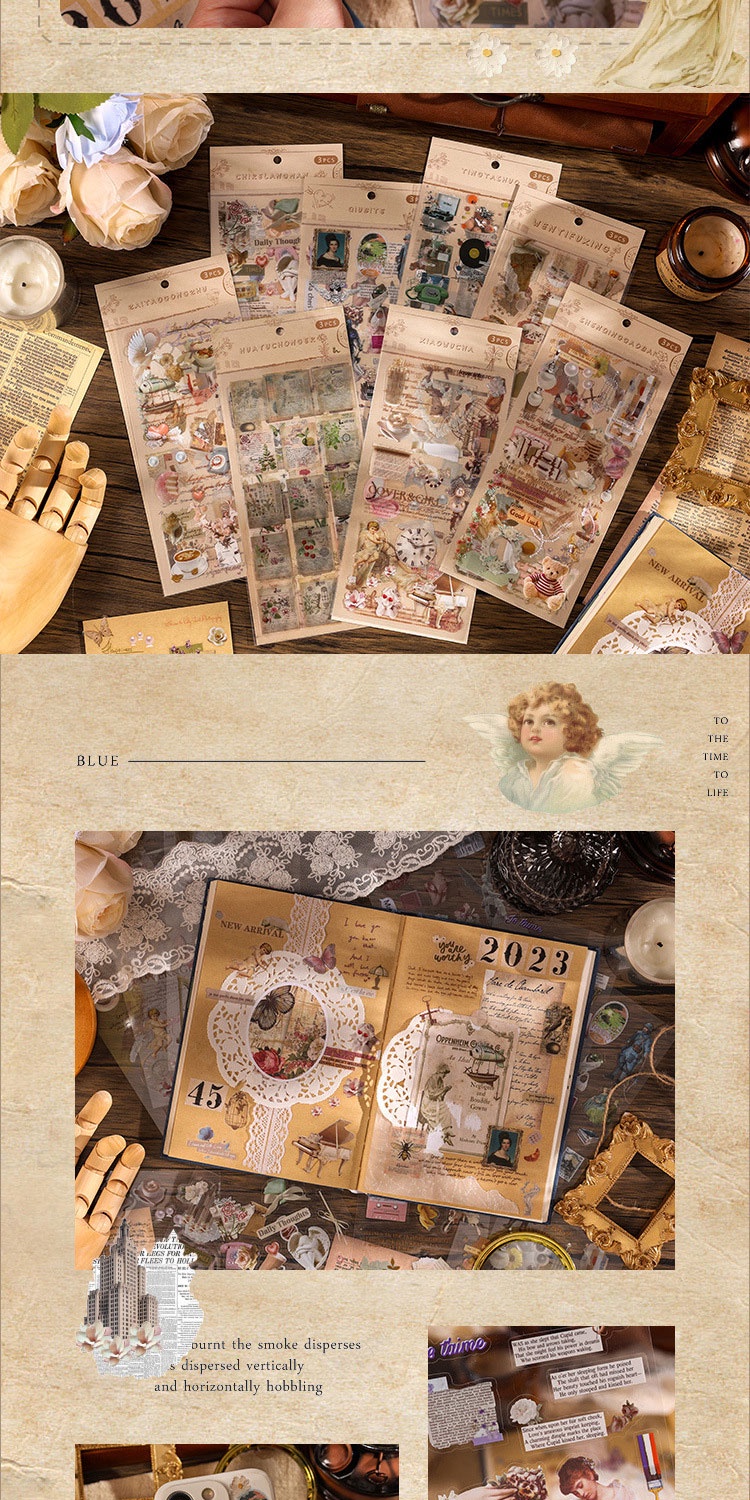 Journamm 3pcs/pack Vintage Stickers Collage Scrapbooking Materials DIY ...
