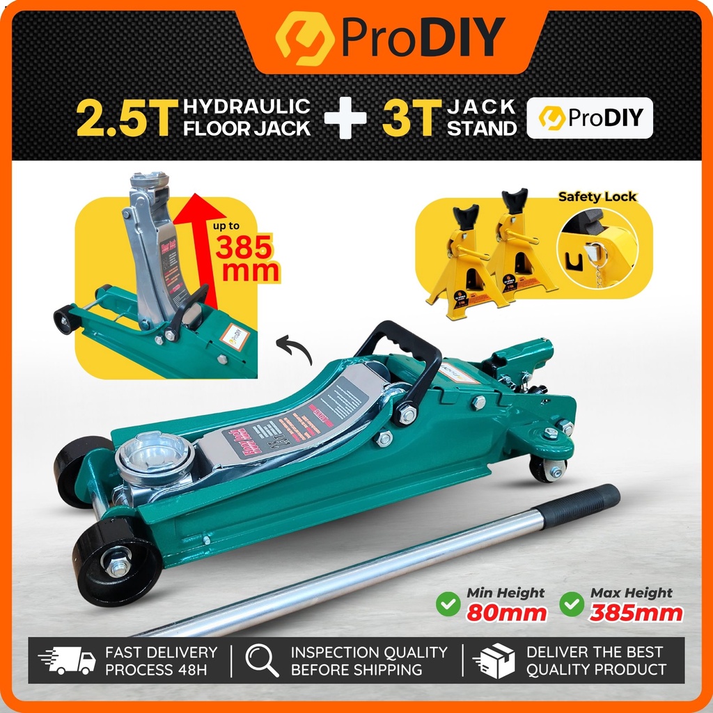 PRODIY COMBO Hydraulic Floor Jack 2.5T + Jack Stand 3T 80mm 385mm