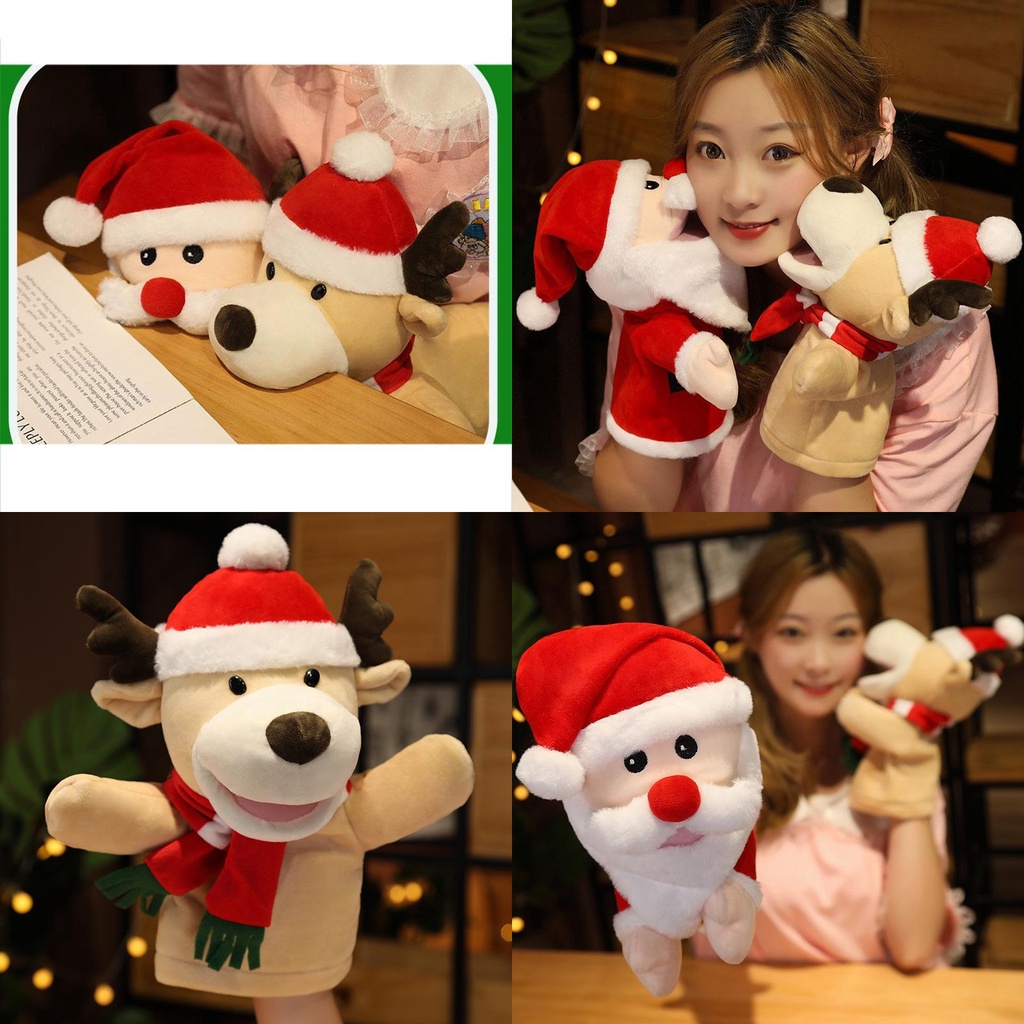 MouthMoving Cute Santa Claus Hand Puppet Reindeer Stuffed Doll