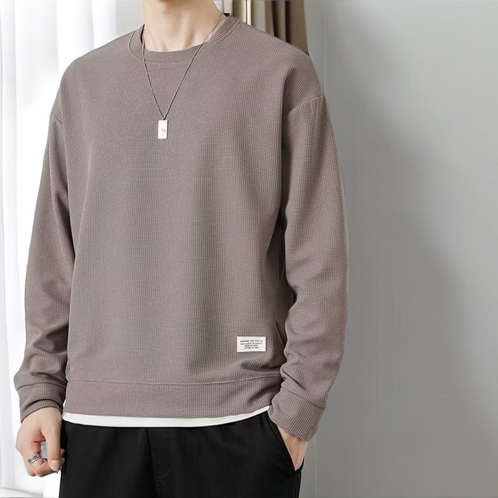 Men's Waffle Thermal Long Sleeve T-Shirt - Stretchy Jersey Top In Round & V Neck