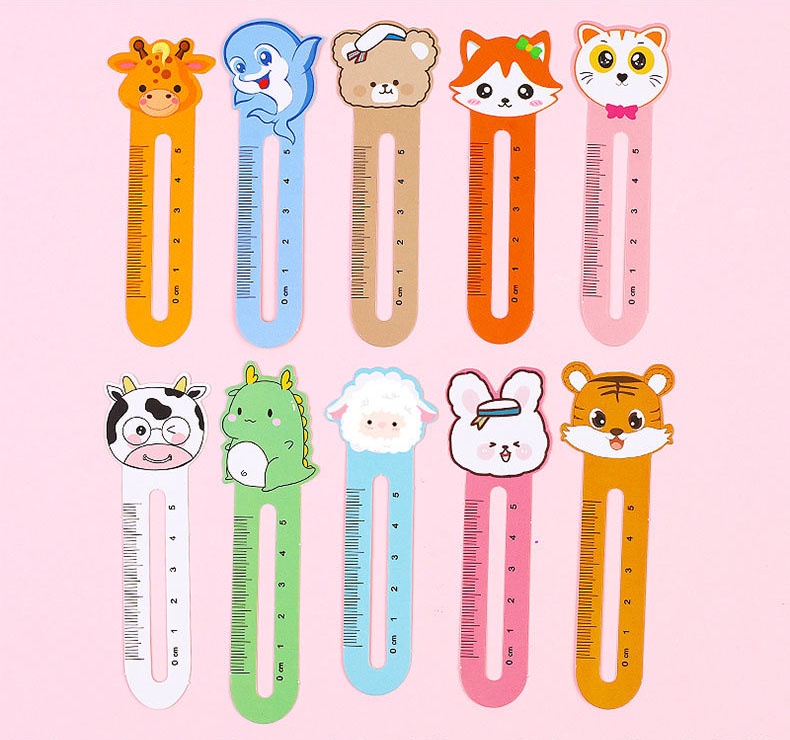 50pcs Cute Cartoon Ruler Bookmark Creative Animal Paper Bookmark Kawaii ...