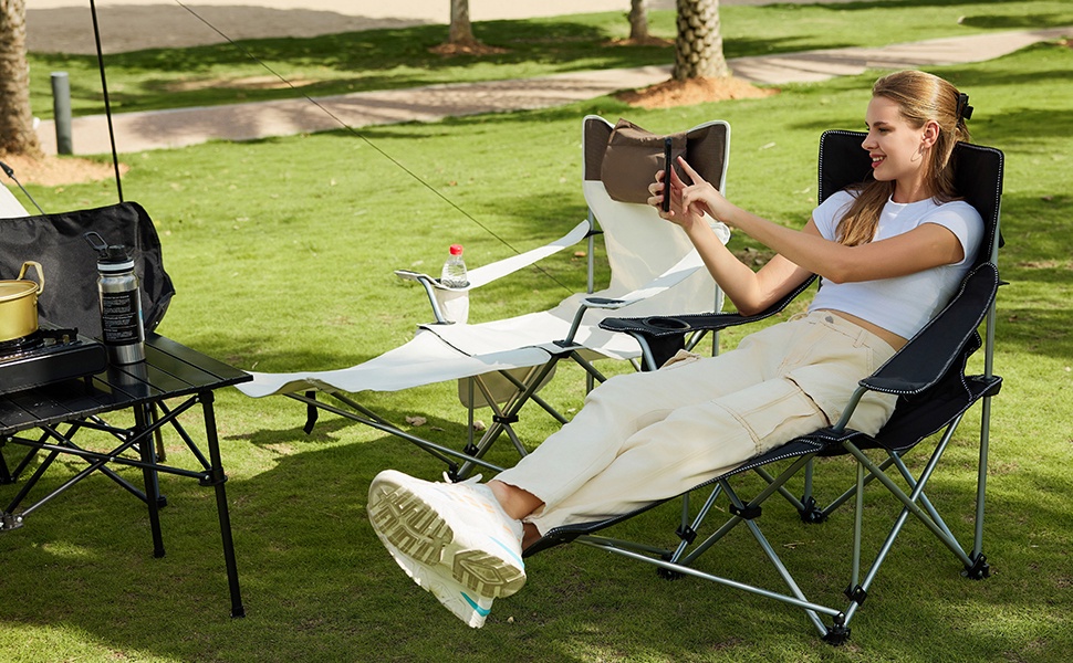 Reclining Camping Chair with Leg Rest Folding Recliner Lazy Chairs ...