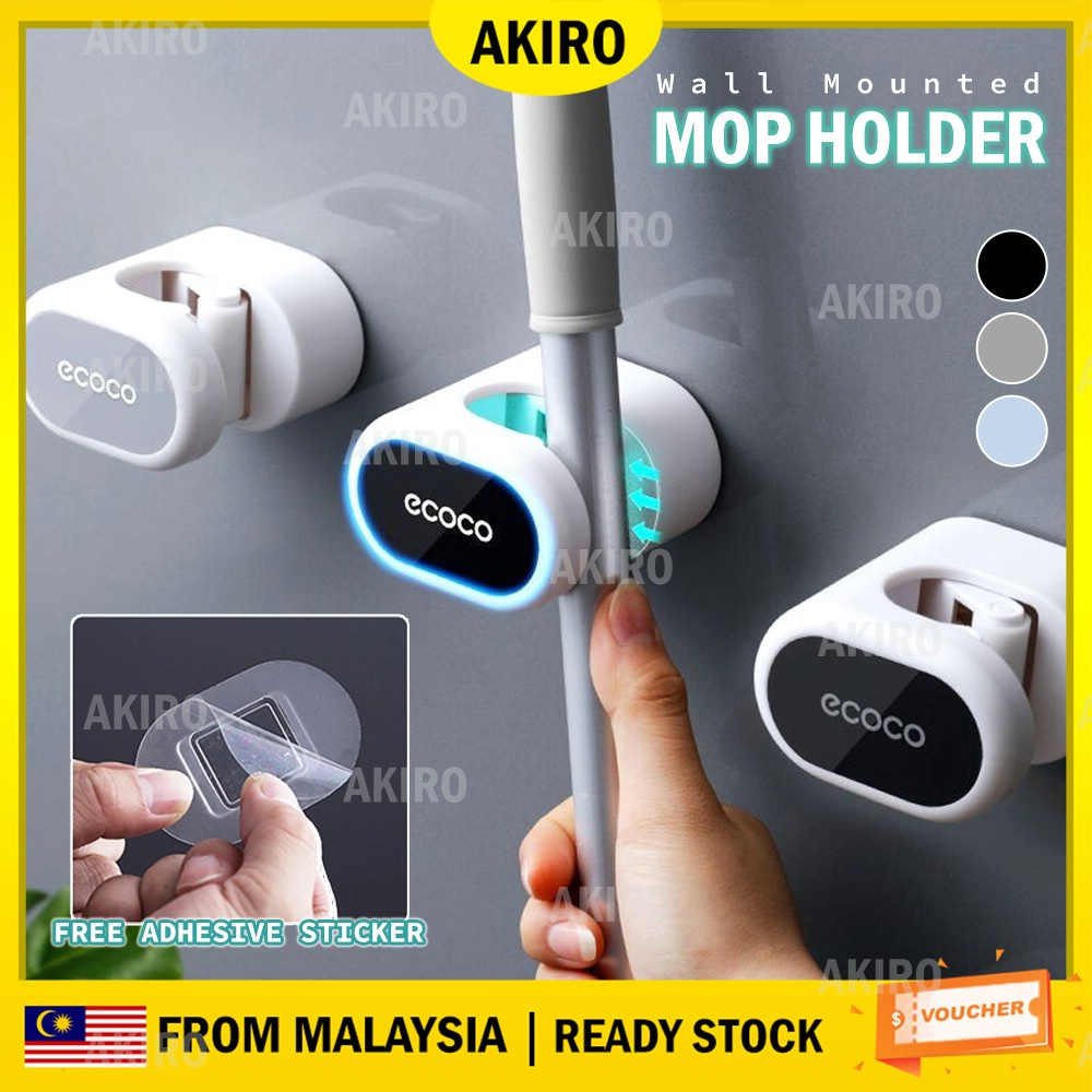 AKIRO Mop Broom Holder Wall Mounted Hook Adhesive Stickers Bathroom ...