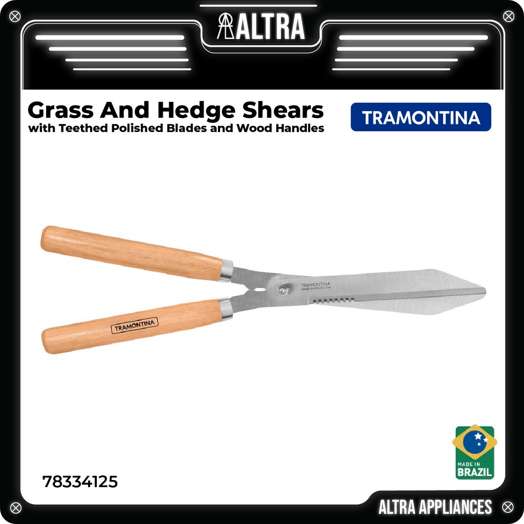 TRAMONTINA Grass and hedge shears, teethed polished blades, wood ...