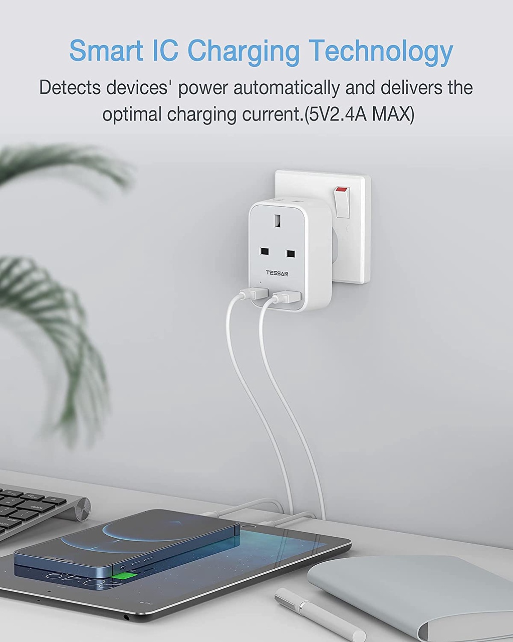 TESSAN Multi 2 Pin To 3 Pin Power Socket Plug Adaptor,Shaver Adapter ...