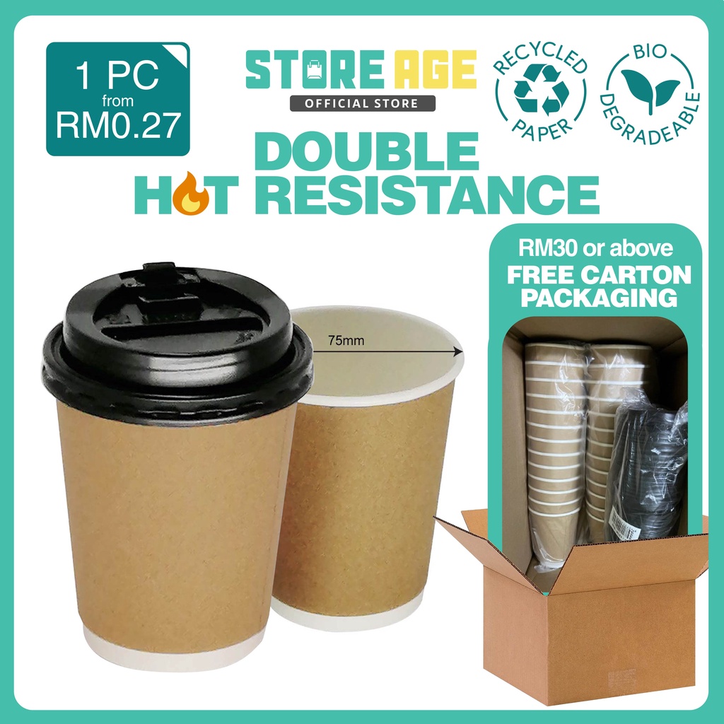 Store Age [50pcs] F&B Set Coffee Tea Paper Cup, Take Away Food ...