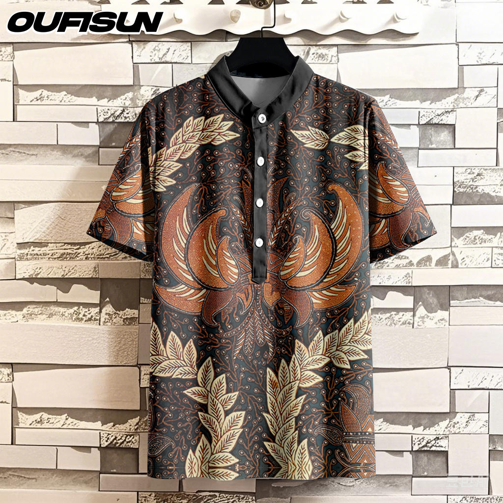 RAYA 2025 Muslim Men's Chinese Stand-up Collar Shirt Retro Ethnic ...