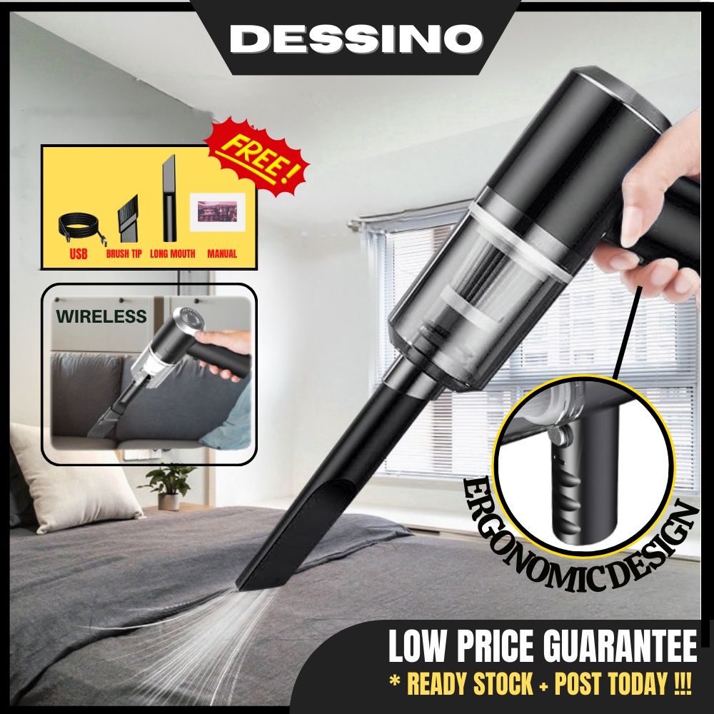 DESSINO 5500Pa Electric Auto Car Vacuum Cleaner, Rechargeable Handheld