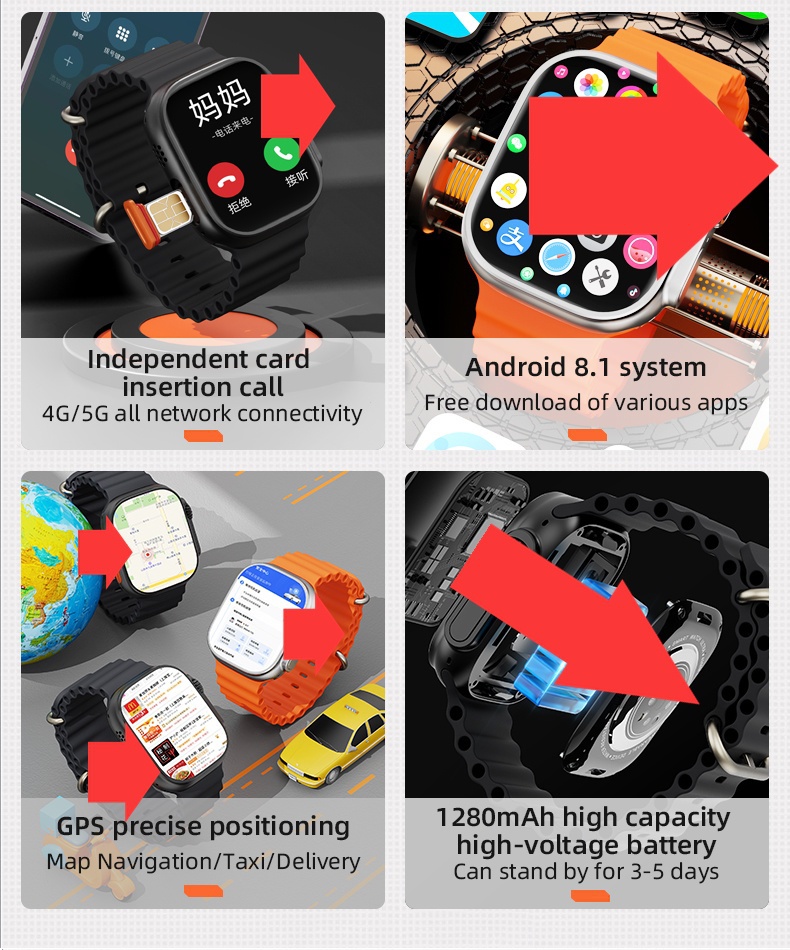 Android Smartwatch With SIM Card Slot Wifi Camera 4G CDS9 Ultra Smart