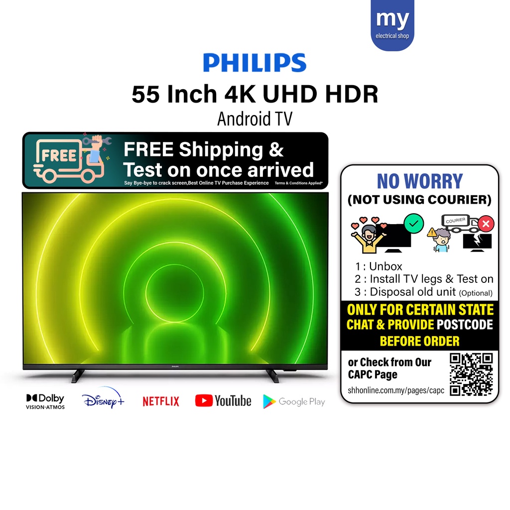 Philips 55 Inch 4K UHD HDR Android TV 55PUT7406