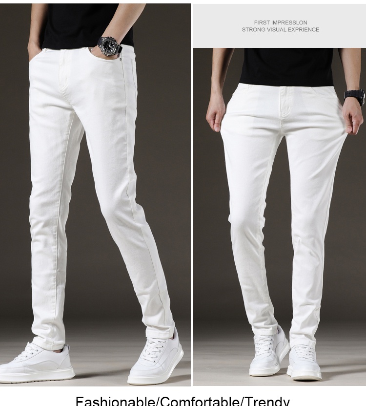White highend Tencel jeans stretch slim fit long pants men's thin jeans ...