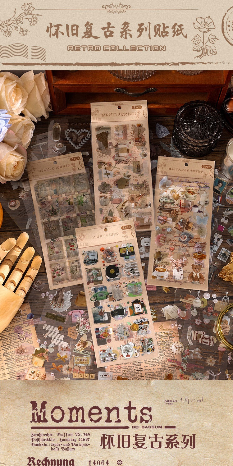 Journamm 3pcs/pack Vintage Stickers Collage Scrapbooking Materials DIY ...