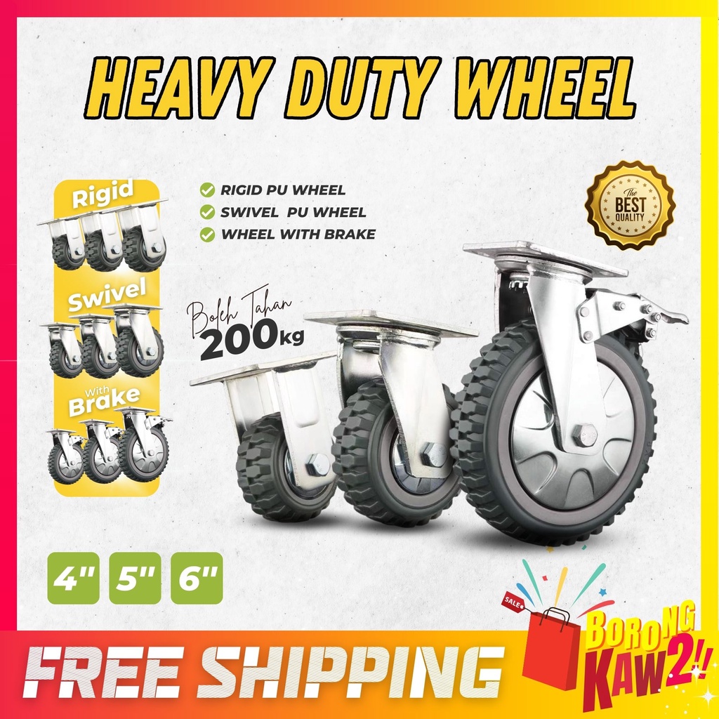 PU Wheel Rigid Swivel With Brake 360 Degree Heavy Duty Industrial ...