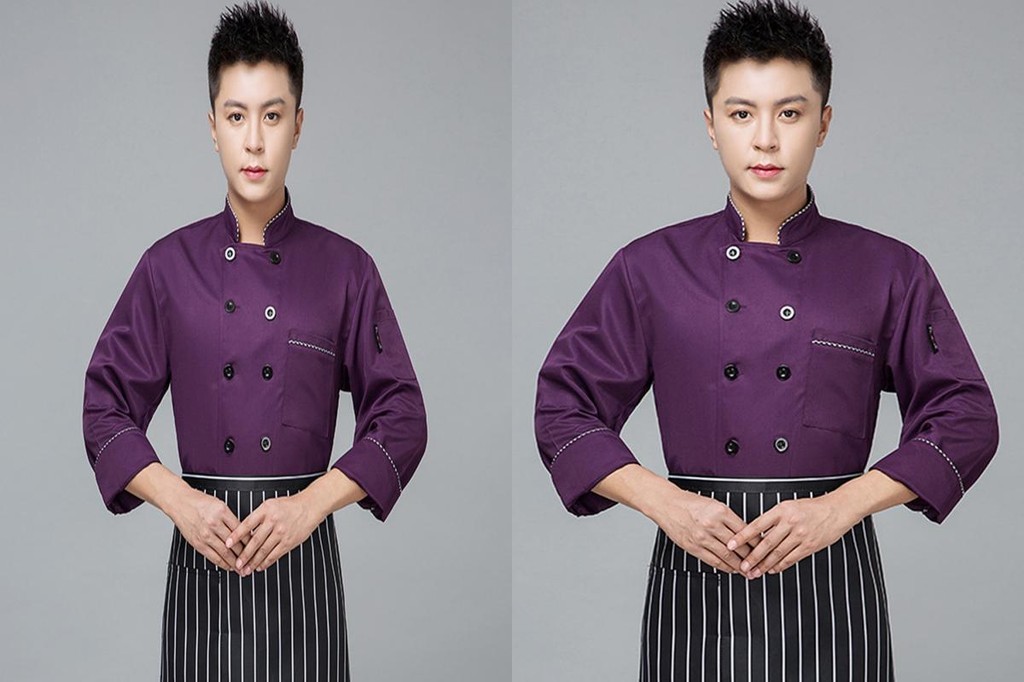 BUR_ Chef Top Contrast Color Catering Cooking Clothes Long Sleeves Chef ...