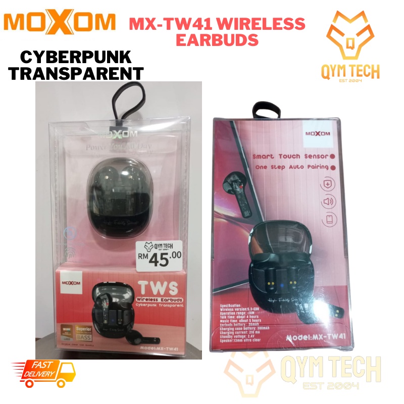 MOXOM MX-TW41 Wireless Earbuds Cyberpunk Transparent | Shopee Malaysia