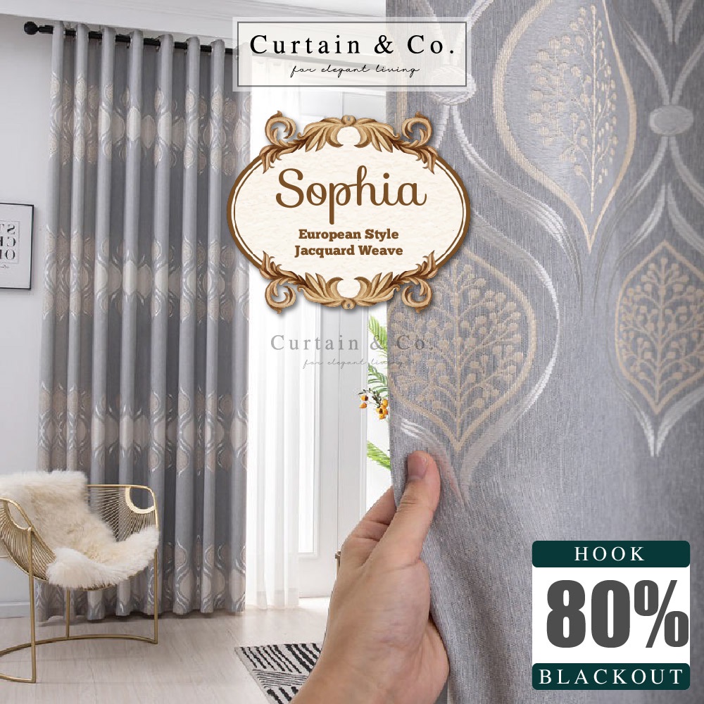 [1PC - Hook Type] Curtain & Co. 80% Blackout Sophia Design Curtain ...