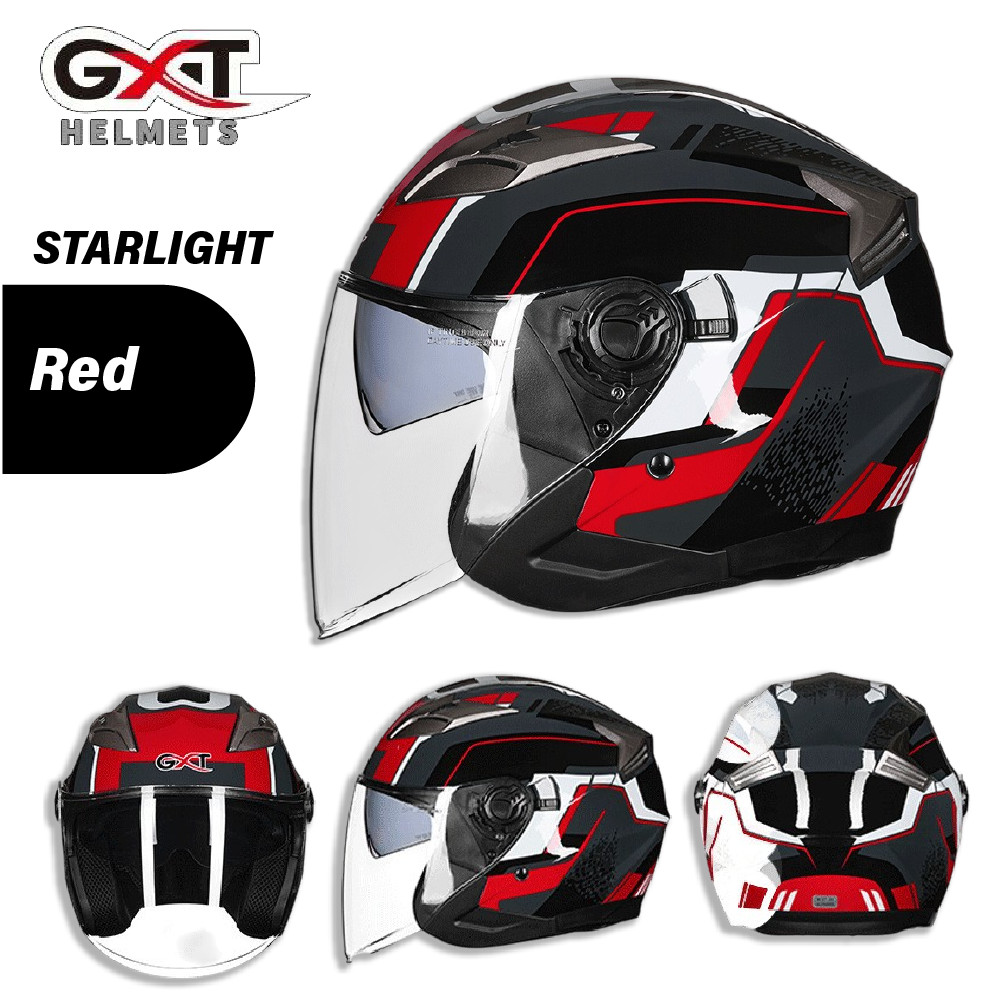 GXT Helmet motor Topi keledar visor dwi lapis motosikal Stylish motorcycle  helmet open face double layer visor lens