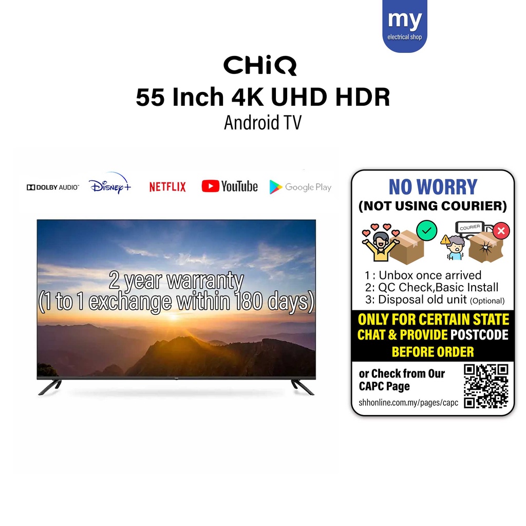 CHiQ 55 INCH 4K UHD HDR Android TV U55G7N Shopee Malaysia