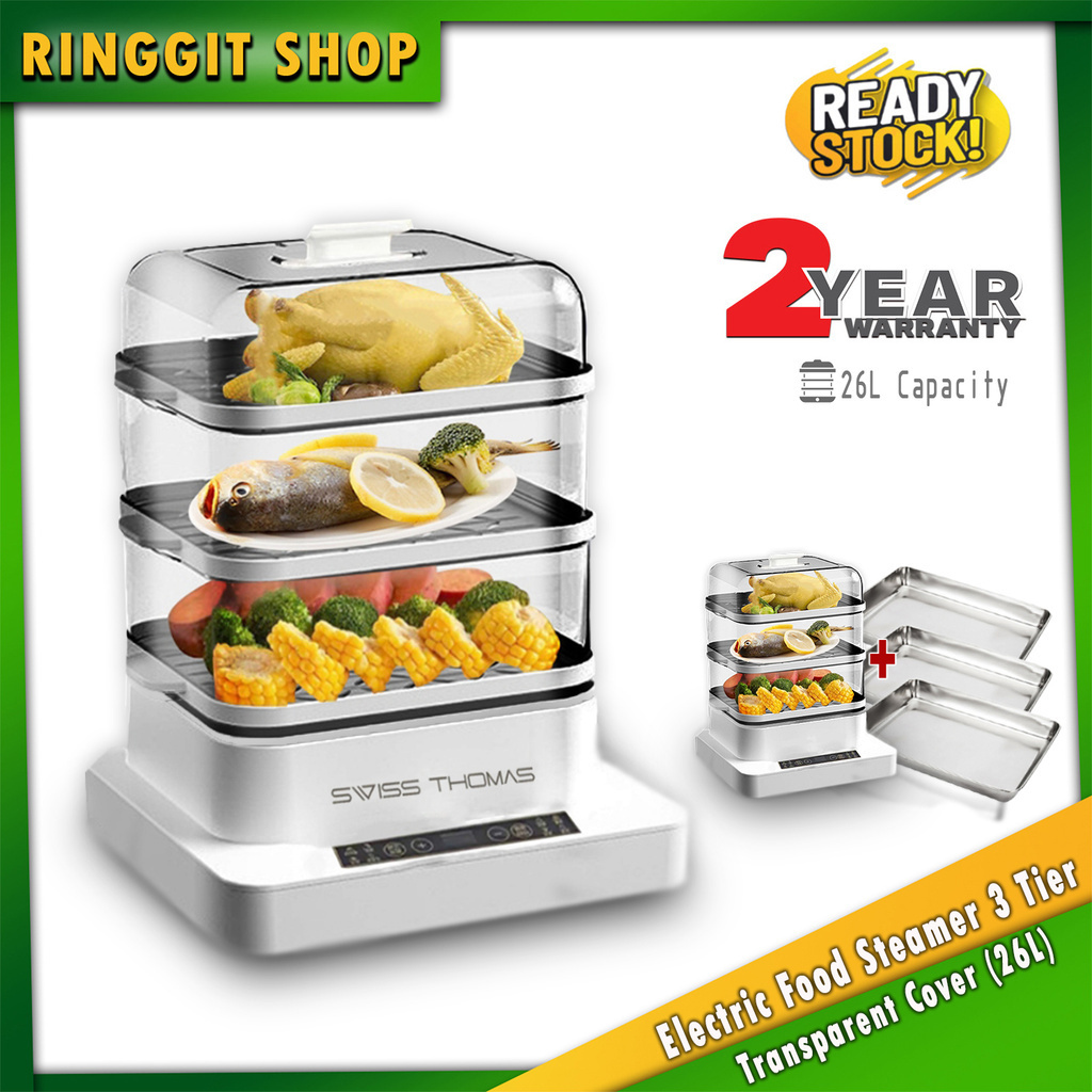 Ringgit Shop Electric Food Steamer 3 Tier Transparent Cover (26L ...