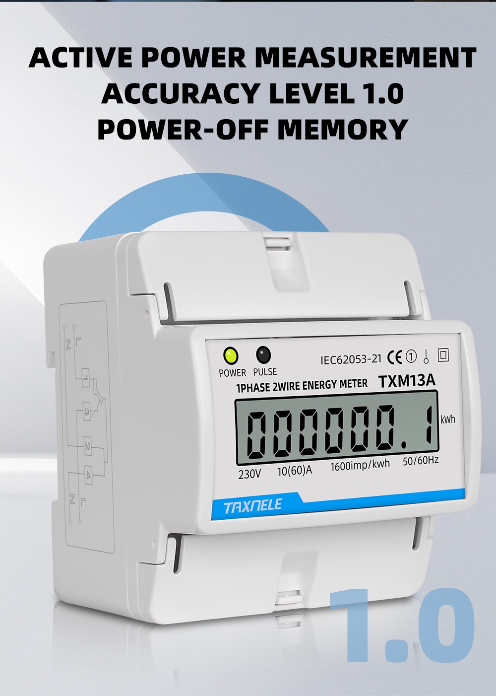 Single Phase 1P 2 Wire Digital Wattmeter Power Consumption Energy Meter ...