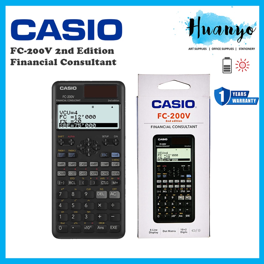 Casio Financial Consultant Calculator FC 200V 2nd Edition For Financial Examinations Solar Battery 4 Line Display Shopee Malaysia