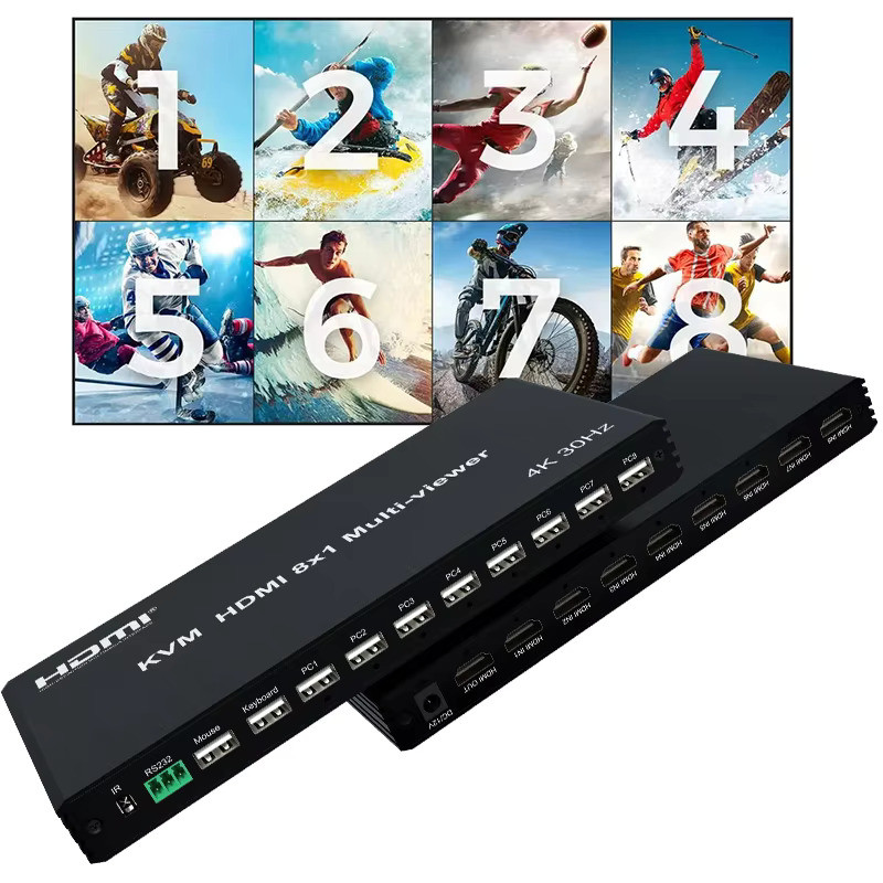 4K HDMI KVM Multiviewer Switch 8 in 1 Out KVM HDMI USB Screen Multi ...