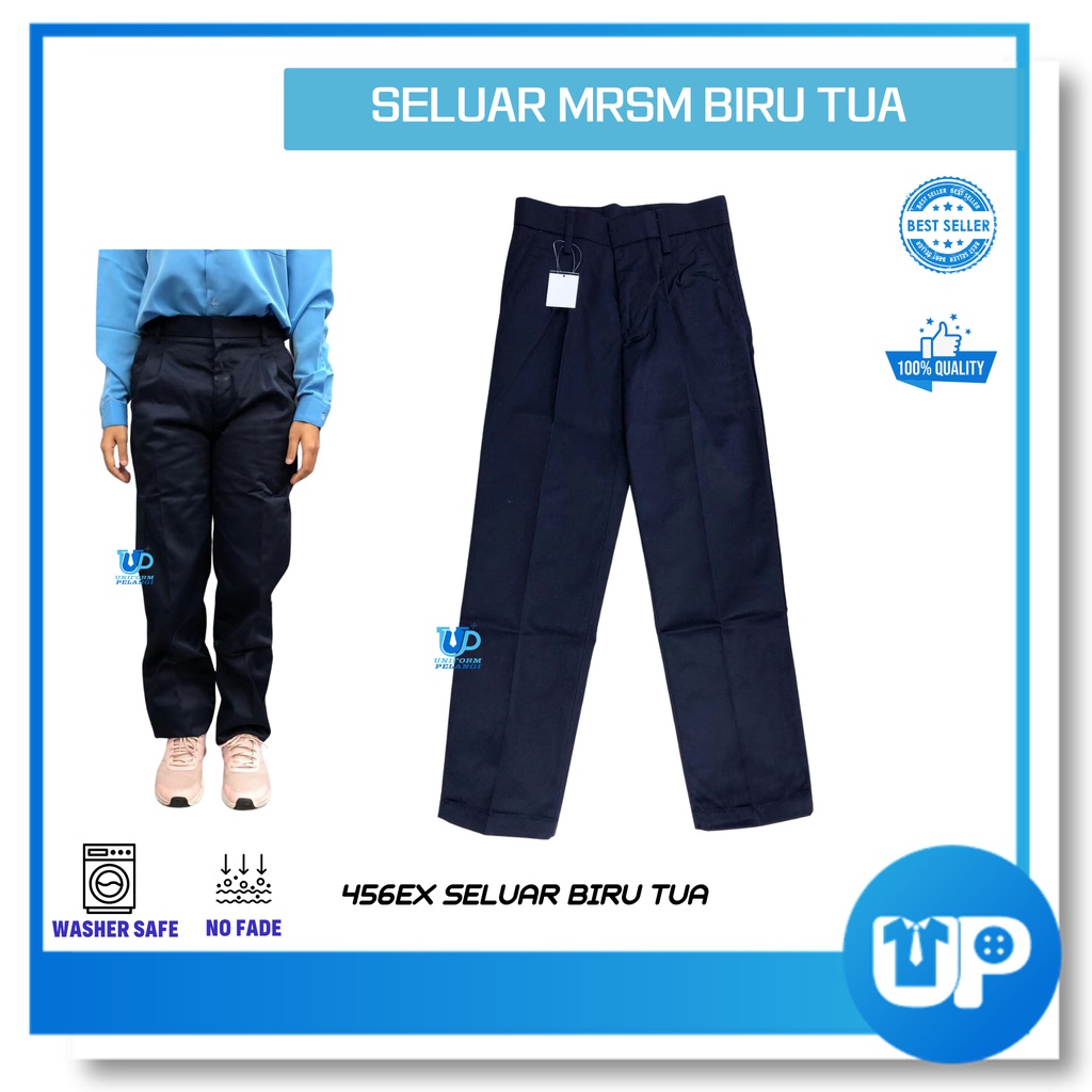 Falcon MRSM Seluar Panjang Biru Tua Tiada Getah Sekolah Rendah Sekolah  Menengah Secondary School Long Pant Dark Blue 456