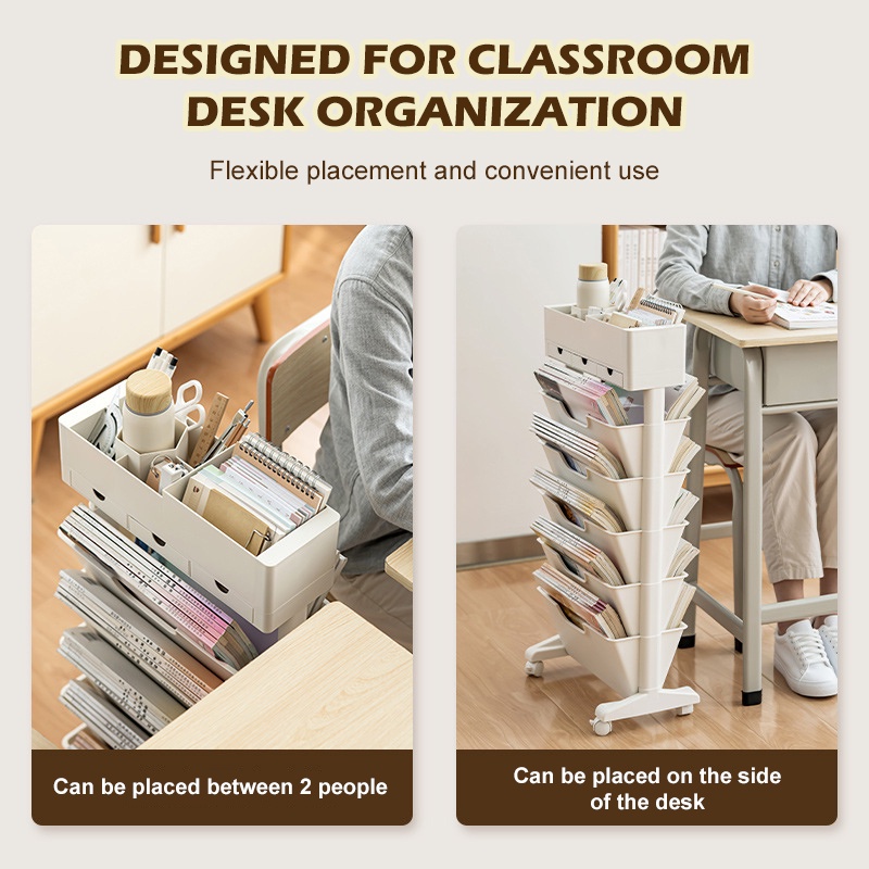 SKOI 5 Tier Movable Book Storage Rack With Drawers Multifunctional ...