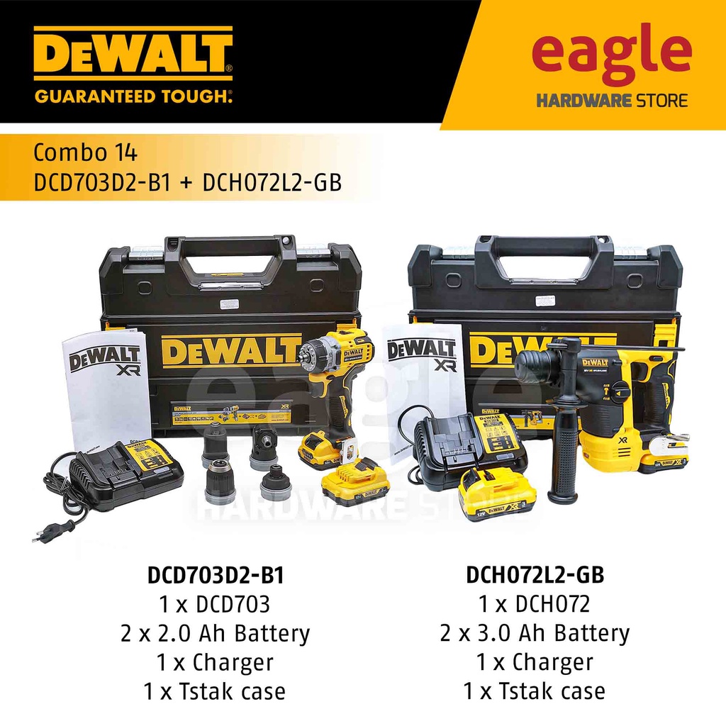 ( Combo 14 ) Dewalt DCD703D2-B1 + DCH072L2-GB 10.8/12V Brushless Drill ...