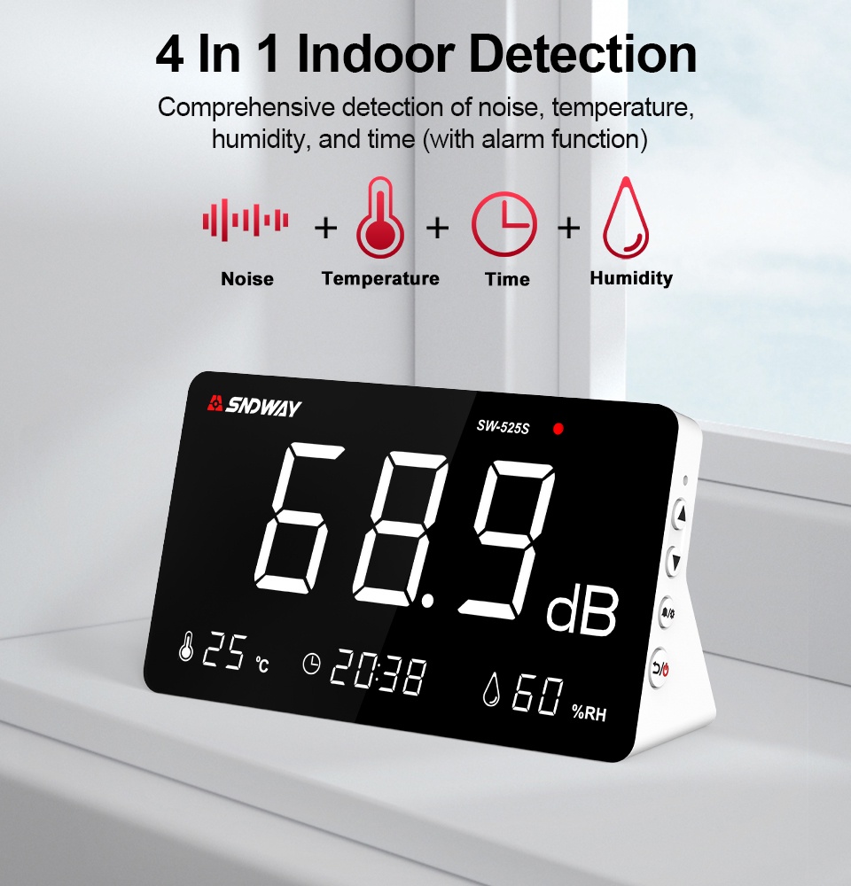 SNDWAY Digital 4 in 1 Sound Level Meter Temperature Humidity Meter 0 ...