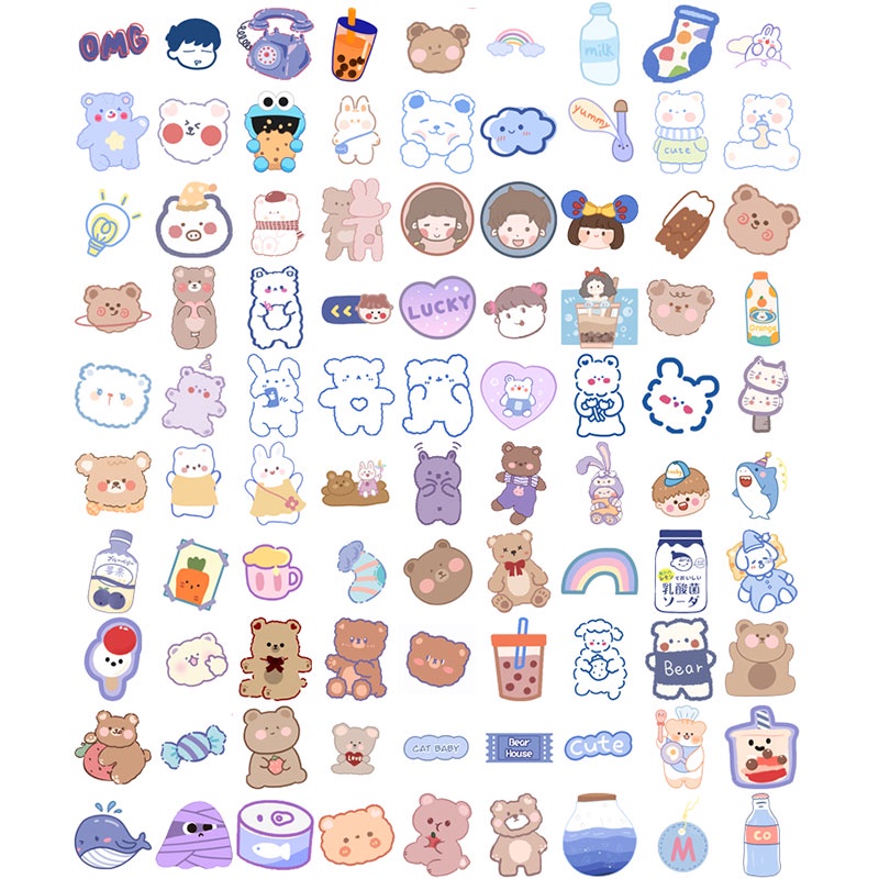 90pcs Cute Cocoa Bear Sticker Kids Diy Tool Computer Stickers for Water ...