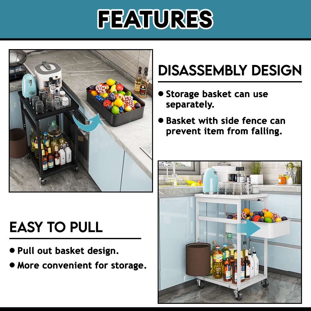 Borong365 Steel Office Storage Under Table Rack Kitchen Trolley Troli ...