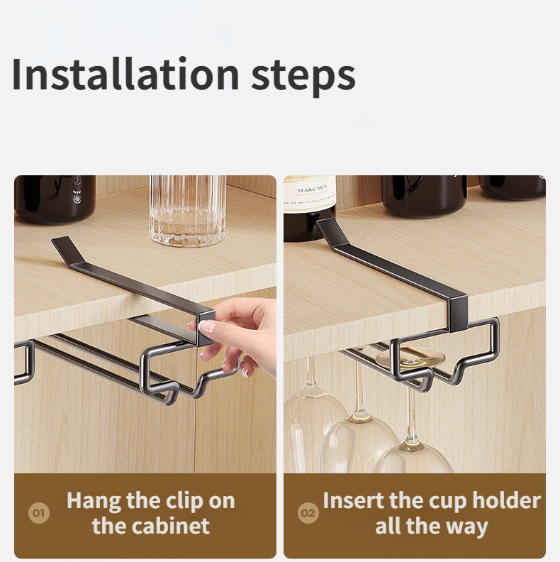 Carbon Steel Wine Glass Rack Stemware Inverted Storage Shelf Under ...