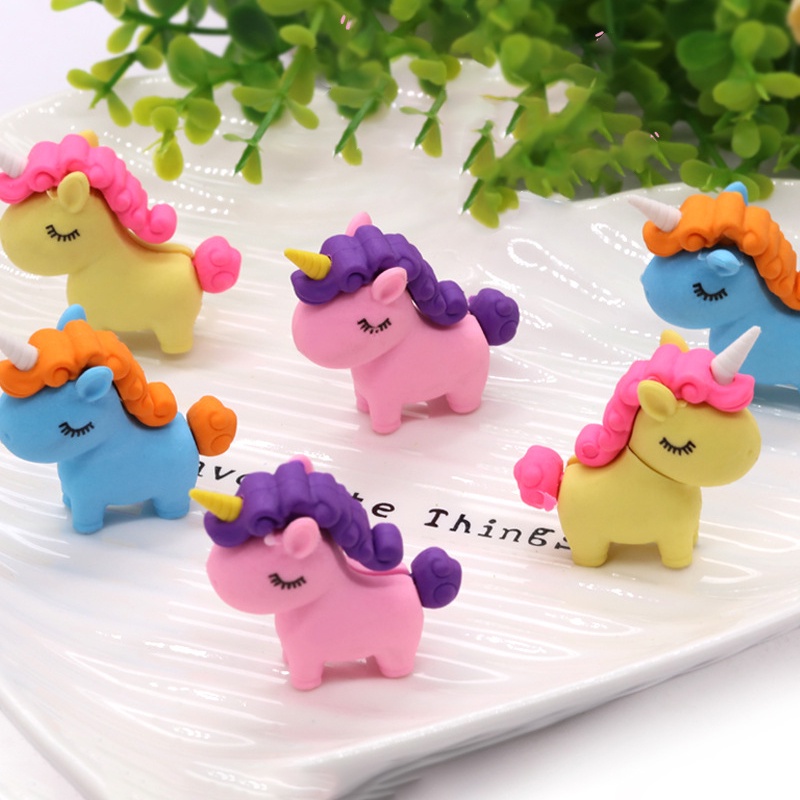3D Unicorn Rubber Eraser Adorable Mini Creative Cartoon Pencil Eraser ...