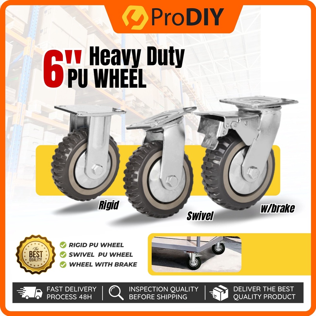 6 INCHI Heavy Duty PU Wheel Rigid Swivel With Brake 360 Degree ...
