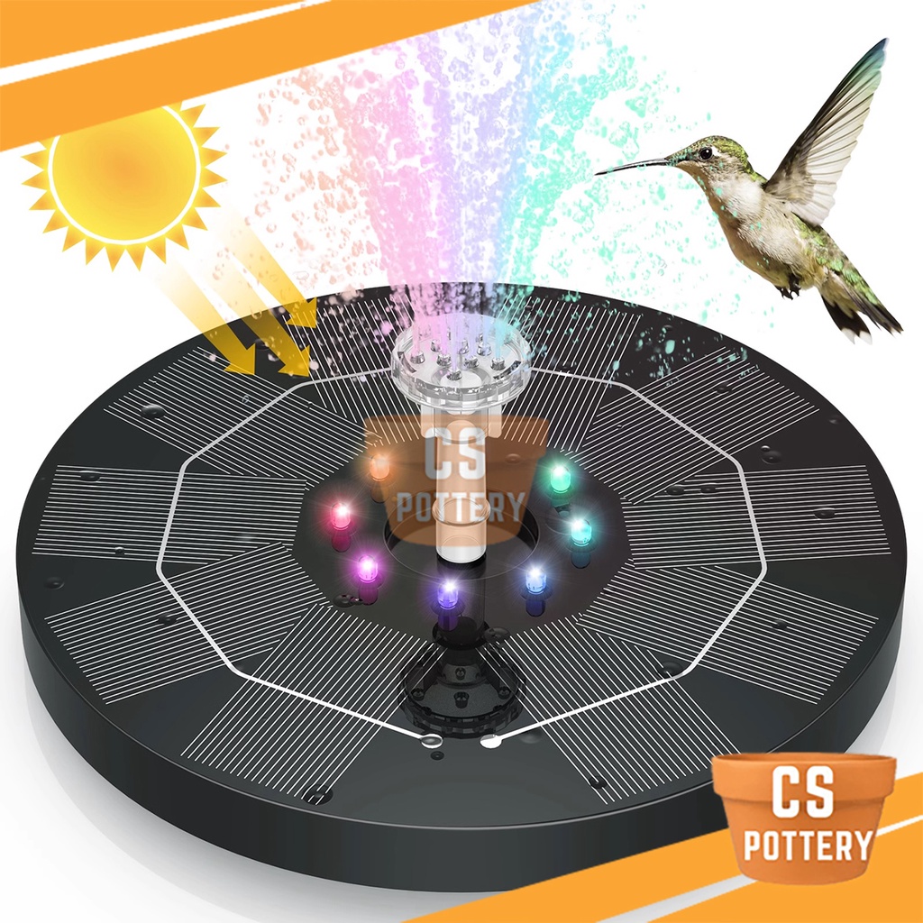 Solar Powered Floating Water Fountain Pump For Pond, Garden, Or Bird Bath With LED