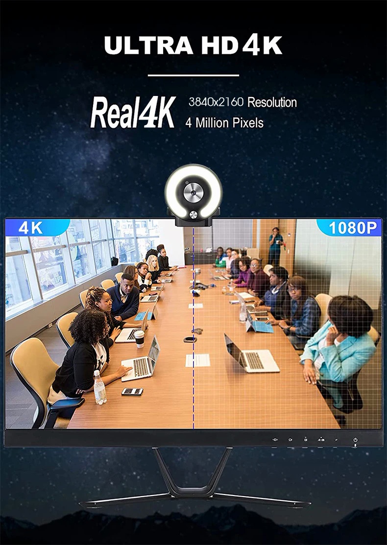 4K Webcam Full HD 2K Mini Web Camera with Fill Light Laptop PC Computer ...