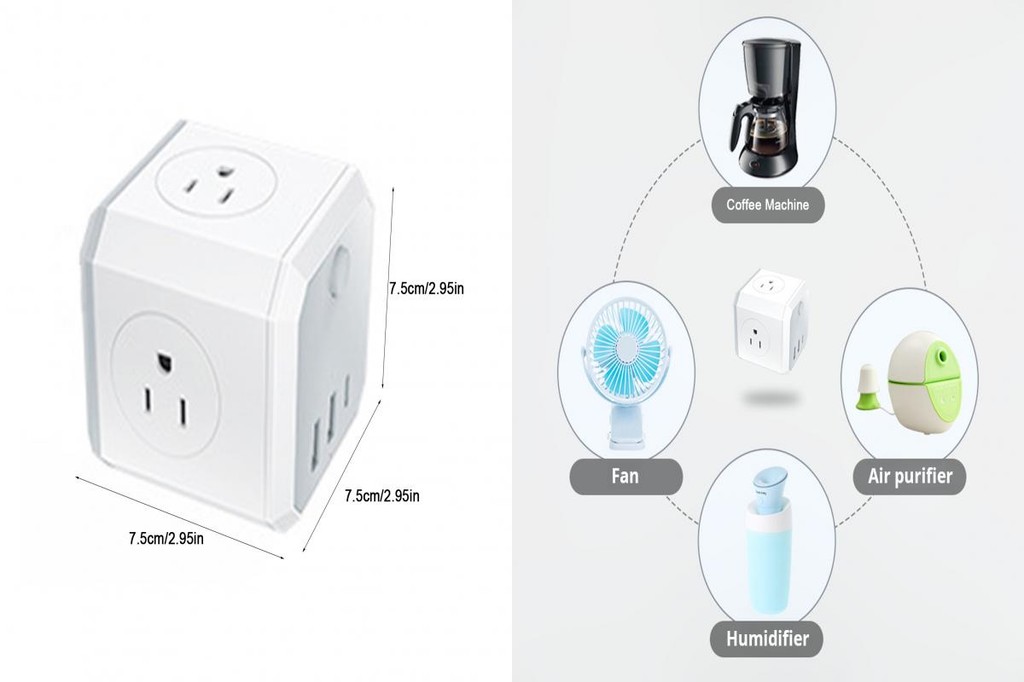 Cable-free Power Strip Alternative Portable 7-in-1 Socket Adapter with ...