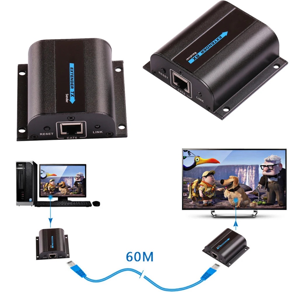 1080p 60m HDMI Extender Via Cat6 Cat 6A 7 Rj45 Network Cable