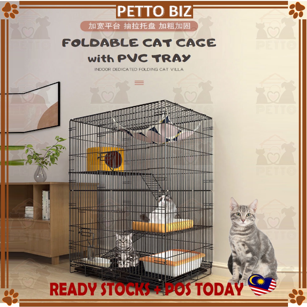 FOLDABLE BIG SPACE CAT CAGE WITH PVC TRAY 3 TINGKAT 4 TINGKAT Sangkar