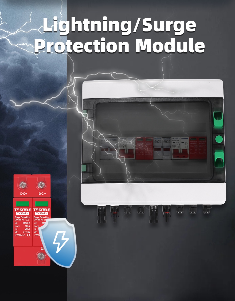 Solar Photovoltaic PV Combiner Box Surge Lightning Protection 2 Input 2 ...