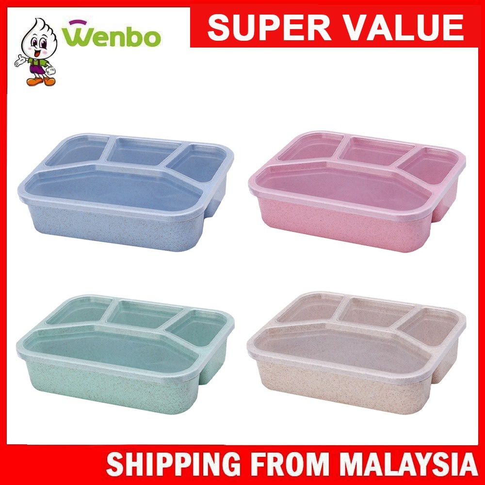 Wenbo Four Grid Wheat Straw Lunch Box Tupperware Rectangle Food ...